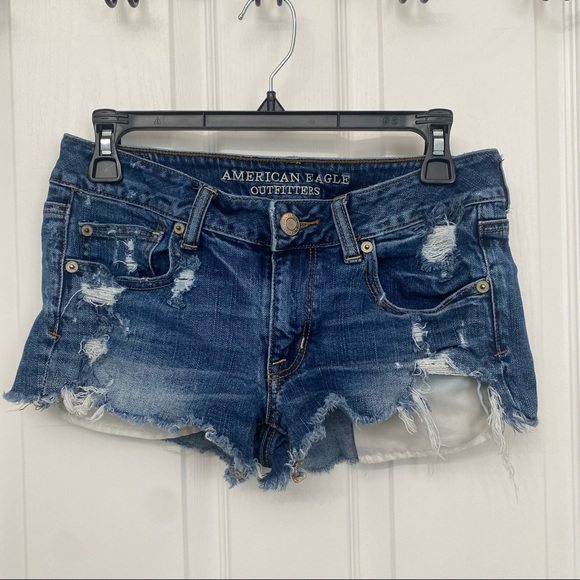 American Eagle Outfitters Pants - American Eagle Distressed Cut Off Stretch Shortie Denim Shorts 6